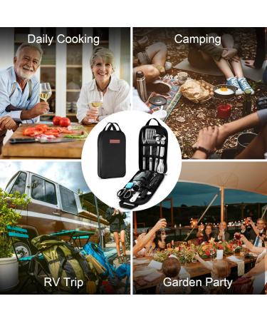 Odoland 14pcs Camping Cookware Set - Stainless Steel Utensils for Grilling, Backpacking, Picnic & BBQ - Portable Kit with Carry Case - Buy Online on GoSupps.com