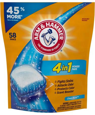Arm & Hammer 4-in-1 Laundry Detergent Power Paks 58 Count - Pack of 1 - Buy Online on GoSupps.com