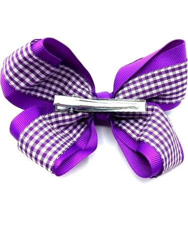Girls Gingham Hair Bow Clips School Hair Accessories Girls Hair Bands 12cm (Purple) - Buy Online on GoSupps.com