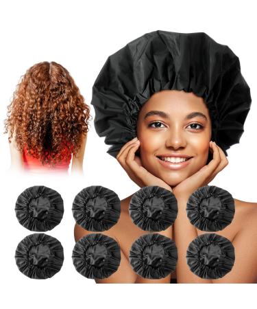 8 Pcs 15inch Jumbo Shower Cap Extra Large Waterproof Adjustable Satin Hair Cap Reusable XL Shower Caps Eva Shower Bonnet with Waterproof Edge for Women Men Thick Long Hair Braids Dreadlocks  Black
