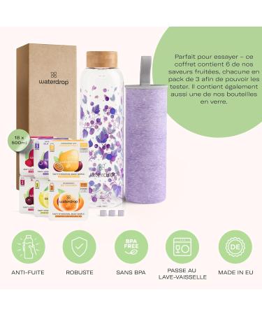 Waterdrop Gift Set 600 ml Glass Bottle Leak-Proof and Compatible with Sparkling Water 18 Sugar Free Drinking Cubes Chris - Buy Online on GoSupps.com