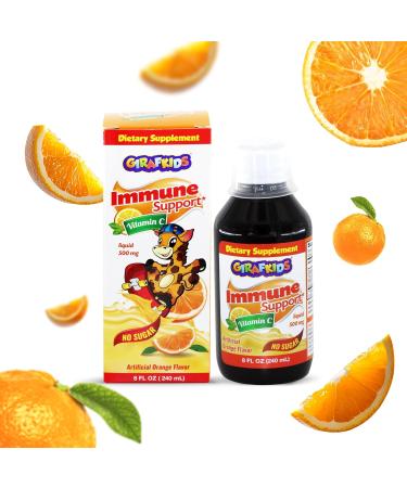 GirafKids Multivitamin Syrup + Liquid Vitamin C Bundle for Kids Ages 4+ | Omega-3 Beta Glucan Folic Acid & Antioxidant Support | Peach & Orange Flavors - Buy Online on GoSupps.com