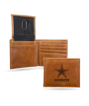 Rico Industries NFL Laser Engraved Billfold Wallet Laser Engraved Bill-fold Wallet - Slim Design - Great Gift Dallas Cowboys Brown