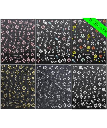 6 Sheets Hibiscus Flower Nail Stickers - Elegant Floral Nail Decals for Spring | Tropical Leaf & French Tip Designs - Buy Online on GoSupps.com