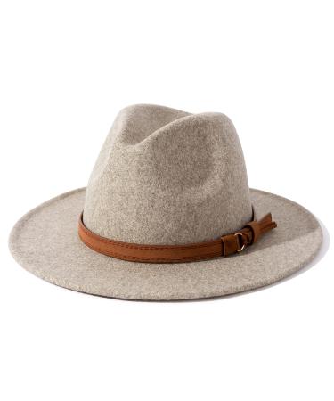 Lisianthus Womens Classic Wool Fedora with Belt Buckle Wide Brim Panama Hat A Oatmeal