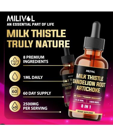 8in1 Milk Thistle Liquid Drops with Dandelion Root Extract, Artichoke Tincture, Turmeric Curcumin, Schisandra Berry, Chanca Piedra, Peppermint and Beet Root - 60 Days Supply - 2 Fl Oz - Buy Online on GoSupps.com