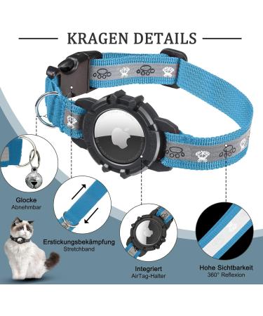 Jiarui Reflective AirTag Cat Neck Band Adjustable GPS Collar for Cats & Puppies | Blue 7-9 Inch - Buy Online on GoSupps.com