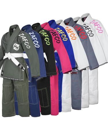 Zafco Sports Brazilian Jiu Jitsu  Kids Jiu Jitsu Gi Children BJJ Gi Grappling Kimonos Lightweight White Belt Military Green k1 - Buy Online on GoSupps.com