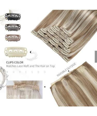 Moresoo Human Hair Extensions Clip in 18 Inch Light Brown with Platinum Blonde Highlights 7 Pieces/120g #9A/60 - Buy Online on GoSupps.com