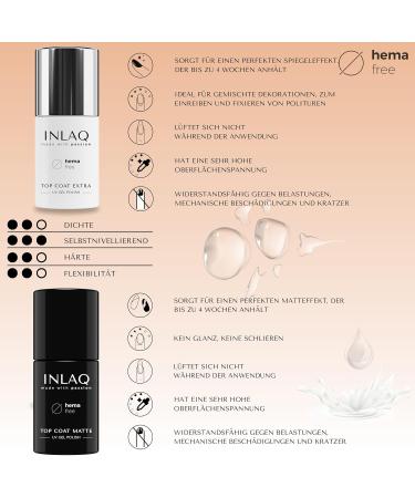 INLAQ HEMA Free Top Coat & Base Coat Set - 3x6ml Hybrid Varnishes for Perfect Nails - Buy Online on GoSupps.com