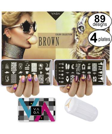 VAGA Nail Art Tools Set with Metal Stamping Plates, Stamper and Scrapers for Manicure - Brown VA9F - Buy Online on GoSupps.com