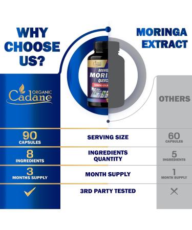 Organic Cadane Moringa Leaf with Turmeric Boswellia Quercetin Ceylon Cinnamon Holy Basil Ginger and Black Pepper - 8in1 Supplements - 90 Veggie Capsules for 3-Month Supply - Buy Online on GoSupps.com