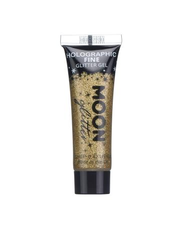 Holographic Fine Face & Body Glitter Gel by Moon Glitter - Gold - Cosmetic Festival Glitter Face Paint for Face Body Hair Nails - 12ml - Buy Online on GoSupps.com