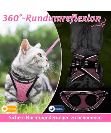 Rabbitgoo Adjustable Cat Dishes Set with Leash - Soft Reflective Stripes for Cats & Kittens - Pink (1 Pack) - Buy Online on GoSupps.com