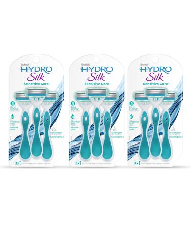 Schick Hydro Silk Sensitive Care Disposable Razors for Women - 9 Count Green and White 3 Count (Pack of 3)