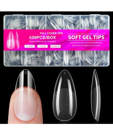 600Pcs Medium Almond Nail Tips - Pre Shaped Soft Gel X Nail Tips Half Matte Full Cover Acrylic Nail Tips Fake Nails Press on False Nails for Nail Extension DIY Salon 12 Sizes Medium-Almond