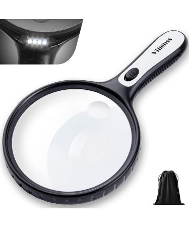 Magnifying Glass with Light, Large Magnifier 5X 15X Handheld Illuminated Lighted Magnifier with 4 LED Lights Storage Bag Clean Cloth for Seniors Reading, Inspection, Exploring