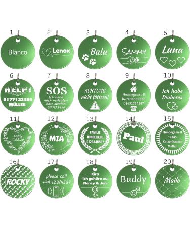 Personalized 30mm Green Dog and Cat Recognition Tags | Unique Branding for Pets & Owners | Engraved on Both Sides - Buy Online on GoSupps.com