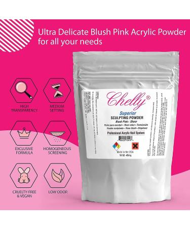 Chelly Superior Sculpting Powder Acrylic Nail System Clear Blush Pink Medium Pink 16 oz - Professional Quality (Blush Pink) - Buy Online on GoSupps.com