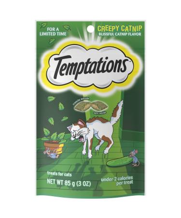 TEMPTATIONS Classic Crunchy and Soft Cat Treats, 3 oz. (12 Packs and Single Packs) Creepy Catnip
