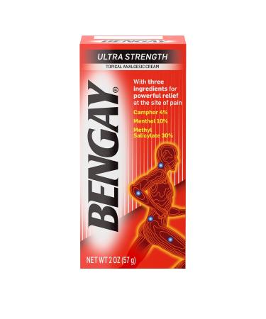 Bengay Ultra Strength Topical Pain Relief Cream, Non-Greasy Analgesic for Minor Arthritis, Muscle, Joint, and Back Pain, Camphor, Menthol & Methyl Salicylate, 2 oz Packaging May Vary
