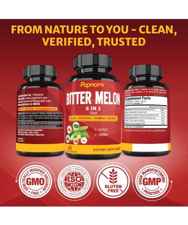 Organic Bitter Melon Extract Capsules - 60 Pills 2 Month - Combined Neem Fenugreek Curcumin Garlic & Papaya 60 Count (Pack of 1) - Buy Online on GoSupps.com