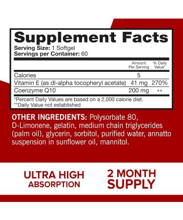 Qunol CoQ10 200mg Softgels - Ultra High Absorption Antioxidant for Heart Health & Energy - 60 Count Supply - Buy Online on GoSupps.com