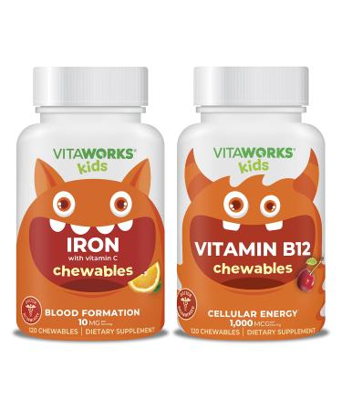 VitaWorks Kids Iron 10mg + Vitamin C Chewables + Vitamin B12 Chewables Bundle