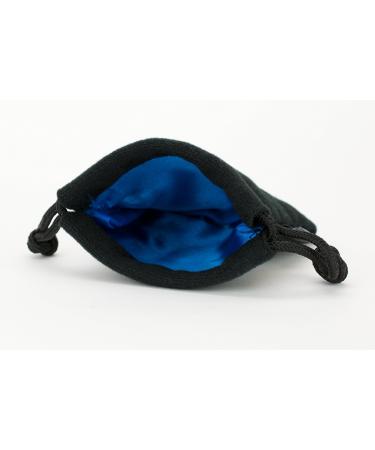 Small Black Dice Bag with Blue Interior Double Stitched Snag Proof Satin Lining | Holds 21 16mm Dice