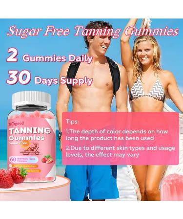 2 Pack Tanning Gummies - Sugar Free Daily Tanning Gummies for Woman & Men, Self Tanning Melanin Supplements with Lycopene & Astaxanthin for Skin Health, Strawberries Flavor, 120 Count 60 Count (Pack of 2) - Buy Online on GoSupps.com