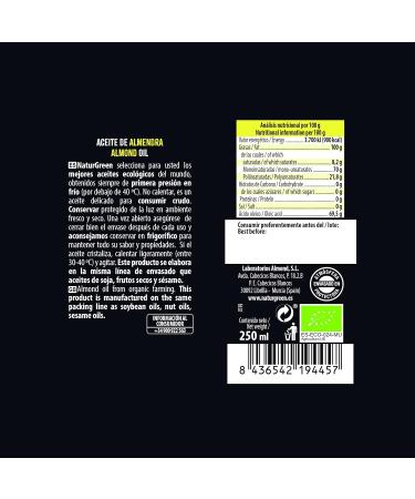  NaturGreen NaturGreen - Organic Almond Oil 100% Rich in Vitamins and Minerals First Pressure - 250 ml - Buy Online on GoSupps.com