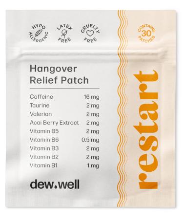 Dew Well - Restart Hangover Support Supplement Patch - Ingredients to Promote Energy - Caffeine, Taurine, and Acai Berry - Easily Take On and Off - 30 Patches 30 Count (Pack of 1) Restart