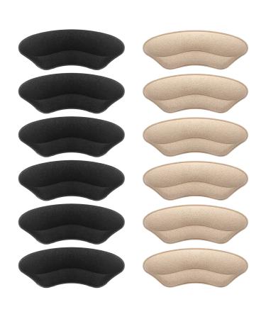 Heel Inserts for Women, 12 Pcs Heel Protectors, Premium Heel Pads for Shoes Too Big, Self-Adhesive Heel Inserts for Women&Men, Heel Grips Liners Pads for Relief Heel Pain&Prevent Heel Slip Black+white 12pcs