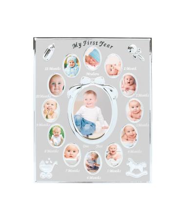 Tiny Ideas Baby's First Year Picture Frame, First Year by Month, Newborn Baby Registry, Silver Silver Frame