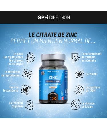 Zinc Citrate - 15 mg - 200 tablets - Skin - Immune System - GPH Diffusion - Buy Online on GoSupps.com