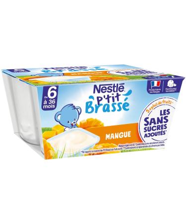 Nestlé Bébé P'tit Brassé Mango Milk without Added Sugars from 6 Months 4 x 90 g