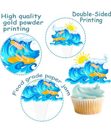 Surfing Cupcake Toppers 48Pcs The Big One Surf Birthday Cupcake Toppers Surfing 1st Birthday Decorations Surfboard Cupcake Picks for Summer Hawaii Holiday Baby First Supplies - Buy Online on GoSupps.com
