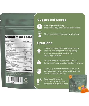 Vitanergy Multivitamin Women Gummies with Vitamin D3 K2 16 Essential Vitamins and Minerals Bone Heart and Immune Support Vegan Sugar-Free Mango Orange Flavor Portable Pouch Made in USA 60 Ct - Buy Online on GoSupps.com
