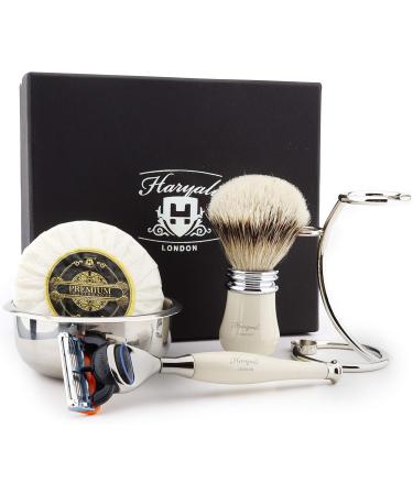 Buy Haryali London Classic Men's Shaving Set - 5 Razors Silver Tip Brush Stand Soap & Bowl | Premium Shaving Essentials - Worldwide Shipping - Buy Online on GoSupps.com