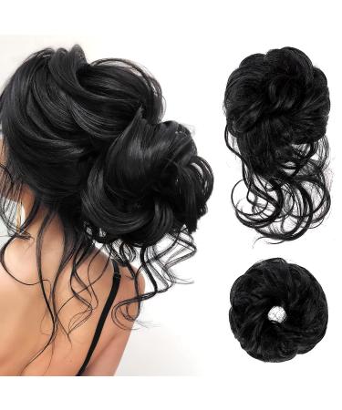 Hair Bun Extensions Hairpiece Hair Rubber Scrunchies Curly Messy Bun Wavy Curly Hair Wrap Ponytail Chignons Bridal Hairstyle Voluminous Wavy Messy Bun Updo Hair Pieces with Hair Rope and Hairpin Black Hair Ring With Braid - Black