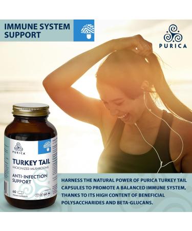 PURICA Turkey Tail Capsules 60 Count - Organic Coriolus Mushroom for Immune & Digestive Health - Energy Supplement - Antioxidant Support 60 count (Pack of 1) - Buy Online on GoSupps.com
