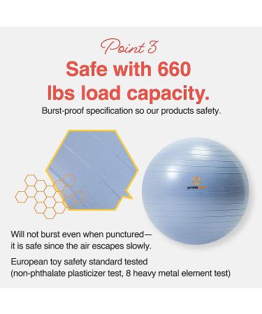 Primasole 25.6 Exercise Ball for Balance Stability | Yoga, Pilates, Fitness | Pale Gray w/ Inflator Pump | Home, Office, Gym - Buy Online on GoSupps.com
