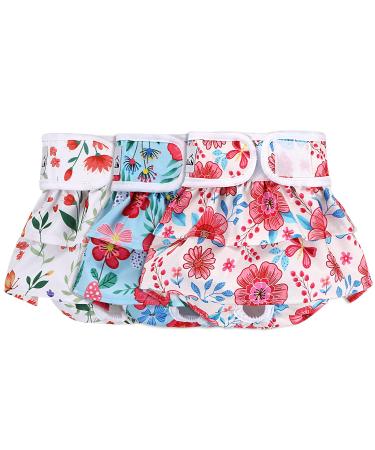 Eyein 3 piece of washable dog diapers for bitches high-suction and exhaustive dog shot with rock design for bitches adjustment with Velcro fastener and buttons flowers L L (47-65cm) #8 Flower skirts