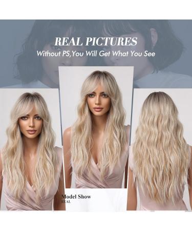 Allbell Long Curly Wavy Blonde Wig for Women - Natural Looking Ponytail Wig with Dark Roots - Premium Platinum Blonde Hair - Buy Online on GoSupps.com