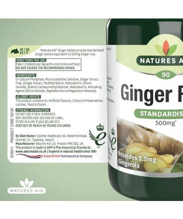 Natures Aid Ginger Root 500mg Tablets - Botanical Supplement with Gingerols & Shogaols | Vegan | Made in the UK - Buy Online on GoSupps.com