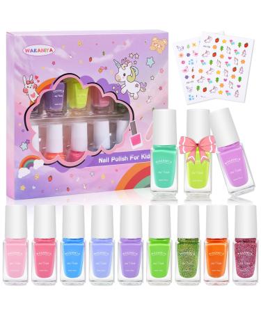 Nail polish set for children 12 colors non -toxic peel off children nail polish set with cartoon sticker fast dry water -based children Gellack kit for girls gift set glebila pink blue - Buy Online on GoSupps.com