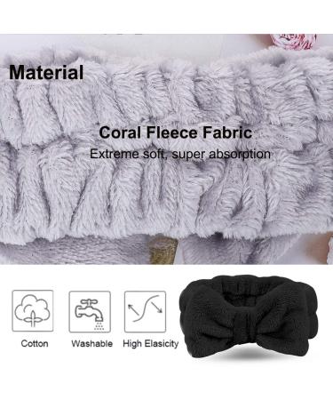 Spa Headband 2 Pack - Soft Coral Fleece Hair Band for Women - Shower & Makeup Head Wrap - Black & Gray - Buy Online on GoSupps.com