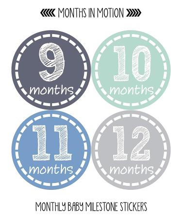Baby Boy Monthly Milestone Stickers - Set of 12 | Newborn Boy Month Stickers for Baby's First Year Growth and Milestones - Buy Online on GoSupps.com