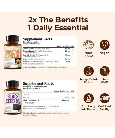 Boswellia Turmeric Curcumin Supplement + Black Seed Oil Bundle Joint Health Immune Support Antioxidants Digestion with Ginger Root Organic Turmeric Powder Cold Pressed Black Seed Oil Capsules - Buy Online on GoSupps.com