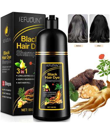 Generisch Shampooing de coloration instantan e 3 en 1 pour cheveux gris couleur longue dur e 500 ml sans aluminium noir gris blanc Noir 500 ml (Lot de 1)